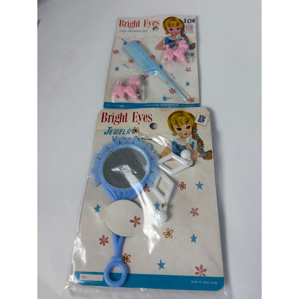 Vintage Bright Eyes Mikephil Hair Dressing & Jewelry Toy Sets Poodle Clips 1960s